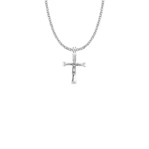 1 Inch Sterling Silver and Glass Crystal April Birthstone Baguette Crucifix Necklace