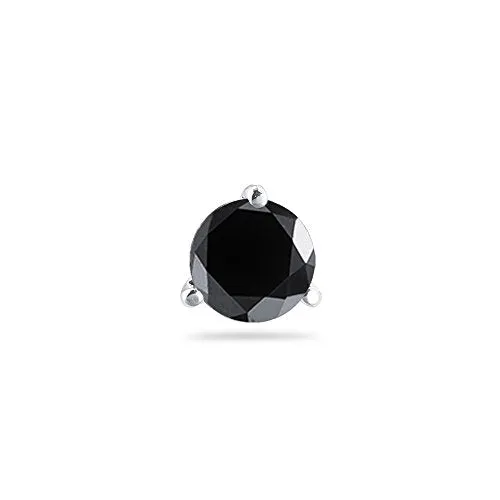 1.00 Ct of 5.65-6.37 mm Black Diamond Mens Stud Earring in 14K White Gold {DIAMOND APPRAISAL INCLUDED}