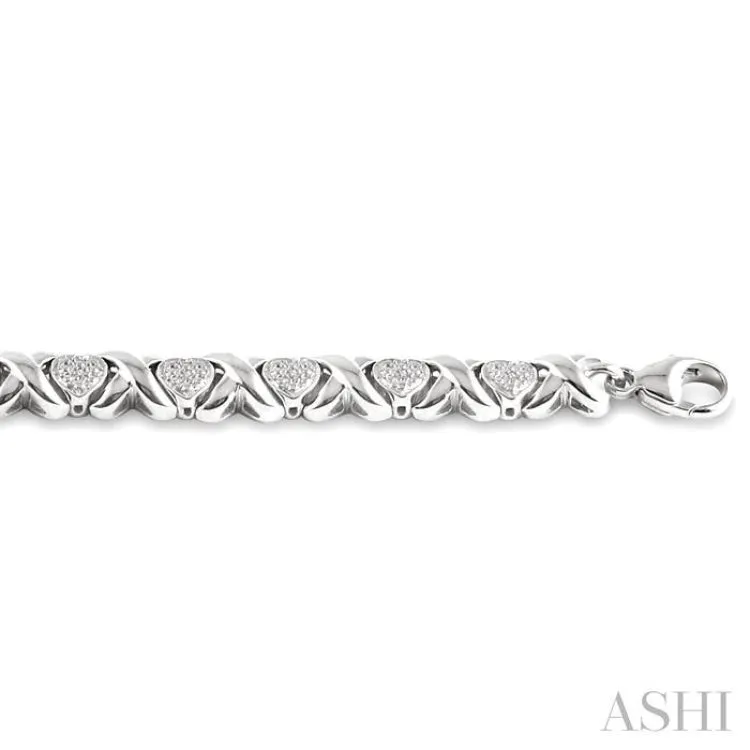 1/10 ctw 'X' and Heart Shape Single Cut Diamond Bracelet in Sterling Silver