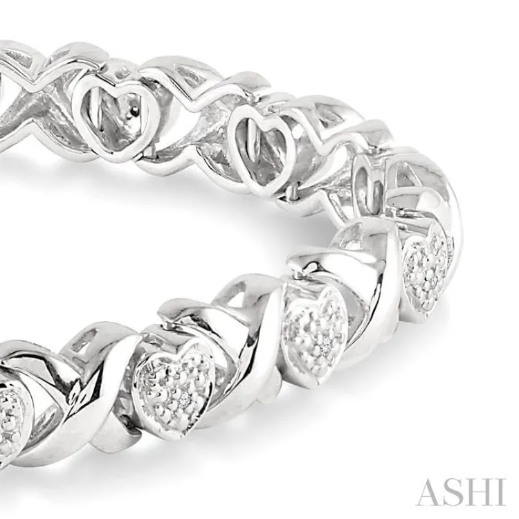 1/10 ctw 'X' and Heart Shape Single Cut Diamond Bracelet in Sterling Silver