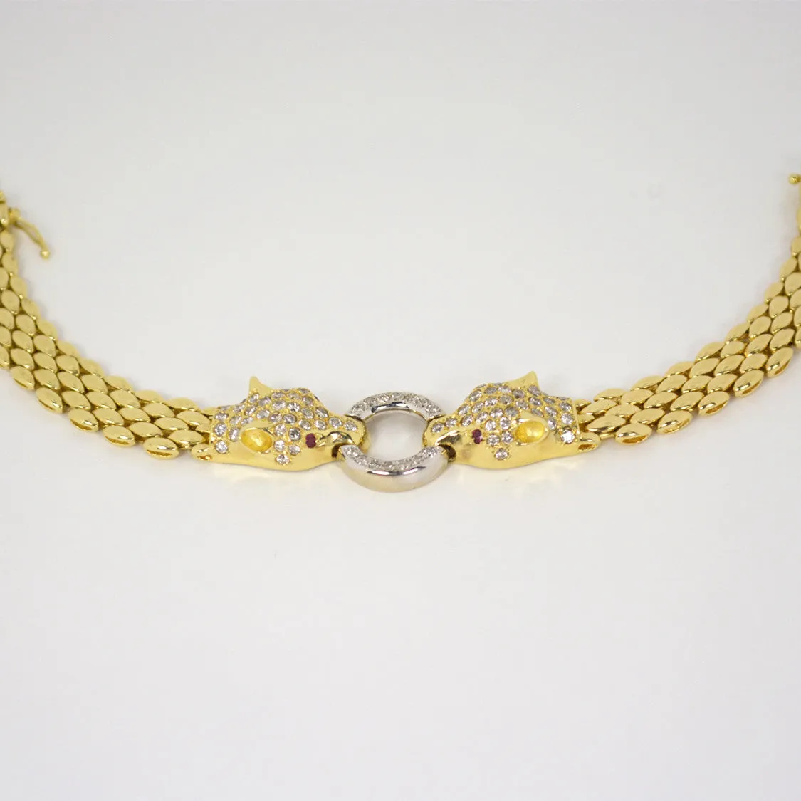 14 Kt Gold Diamonds & Ruby Panther Ladies' Bracelet