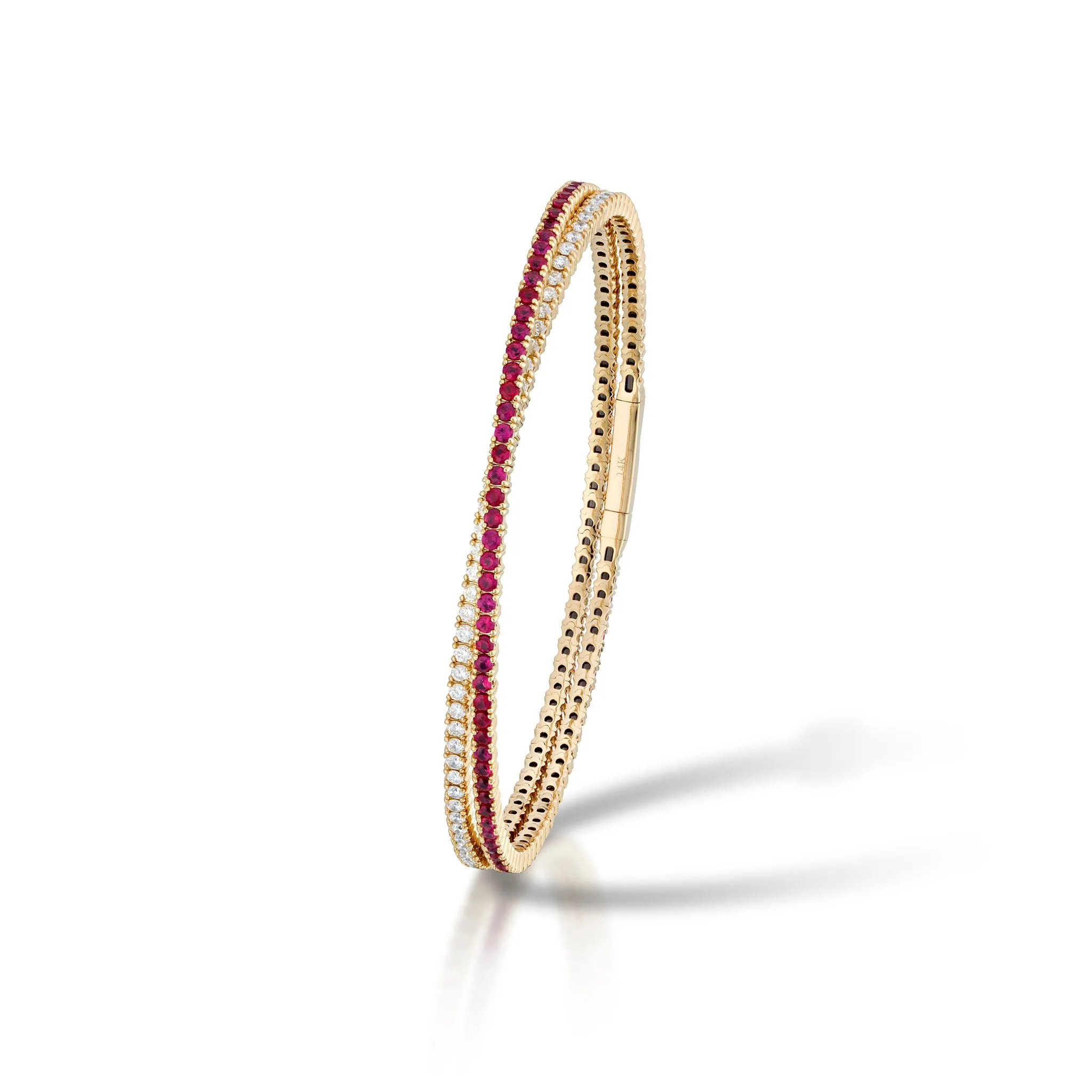 1.47 Carat Diamond and Ruby Crossover Bangle Bracelet