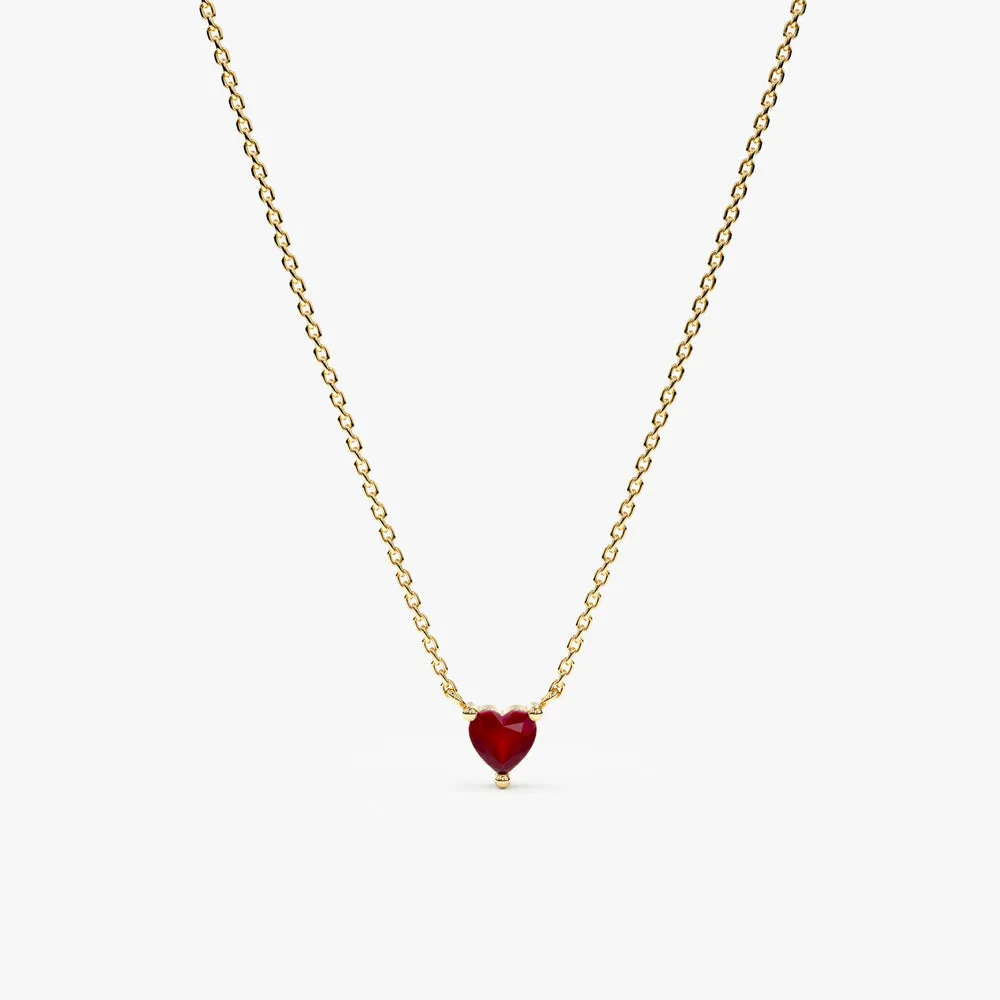 14K Lab Created Ruby Heart Necklace