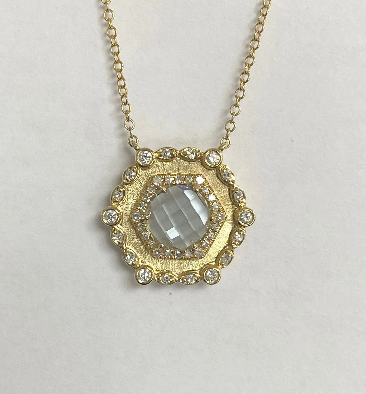 14kt Yellow Gold Checkerboard Cut Aquamarine and Diamond Necklace