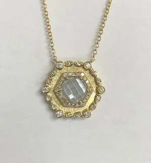 14kt Yellow Gold Checkerboard Cut Aquamarine and Diamond Necklace