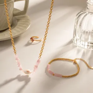 18K Gold Exquisite Fashion Inlaid Rose Quartz Baroque Pendant Design, Necklace and Bracelet (SOLD SEPARATELY)