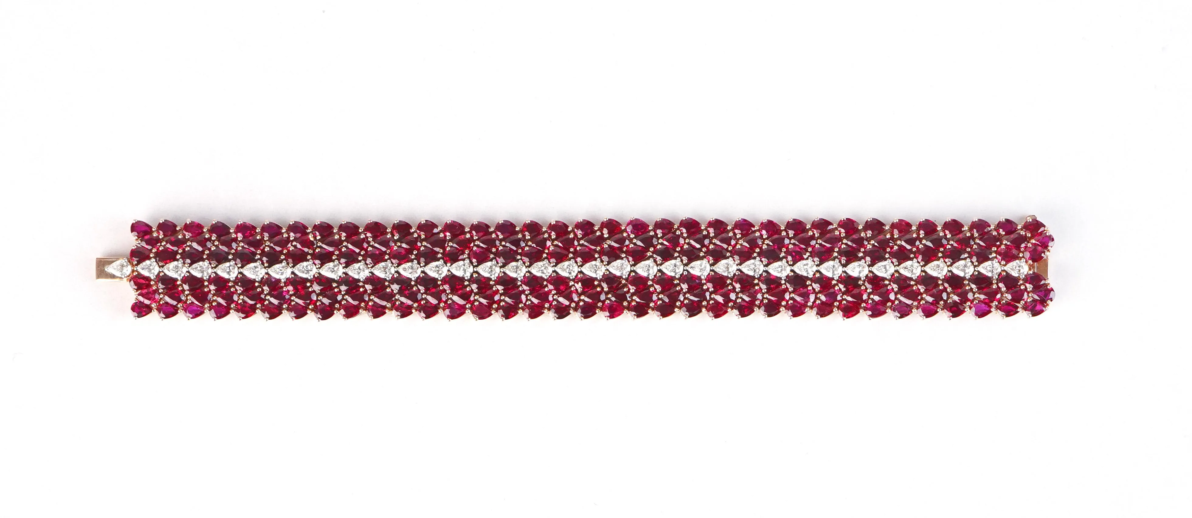 38.77 / 4.63 cts Pear Shape Ruby with Diamond Tennis Bracelet (ENQUIRE)