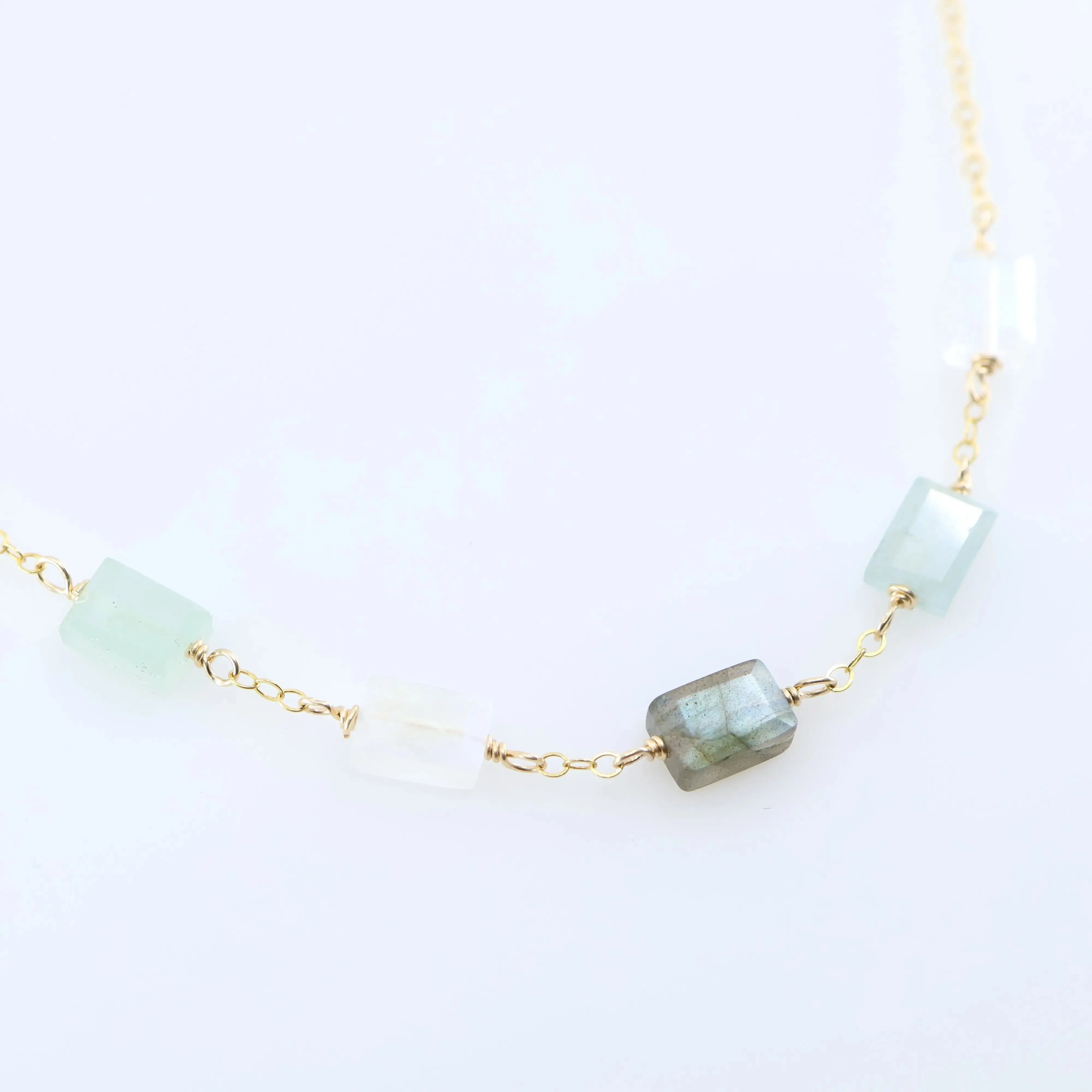 5 Drop Rectangle Mixed Gemstone Necklace