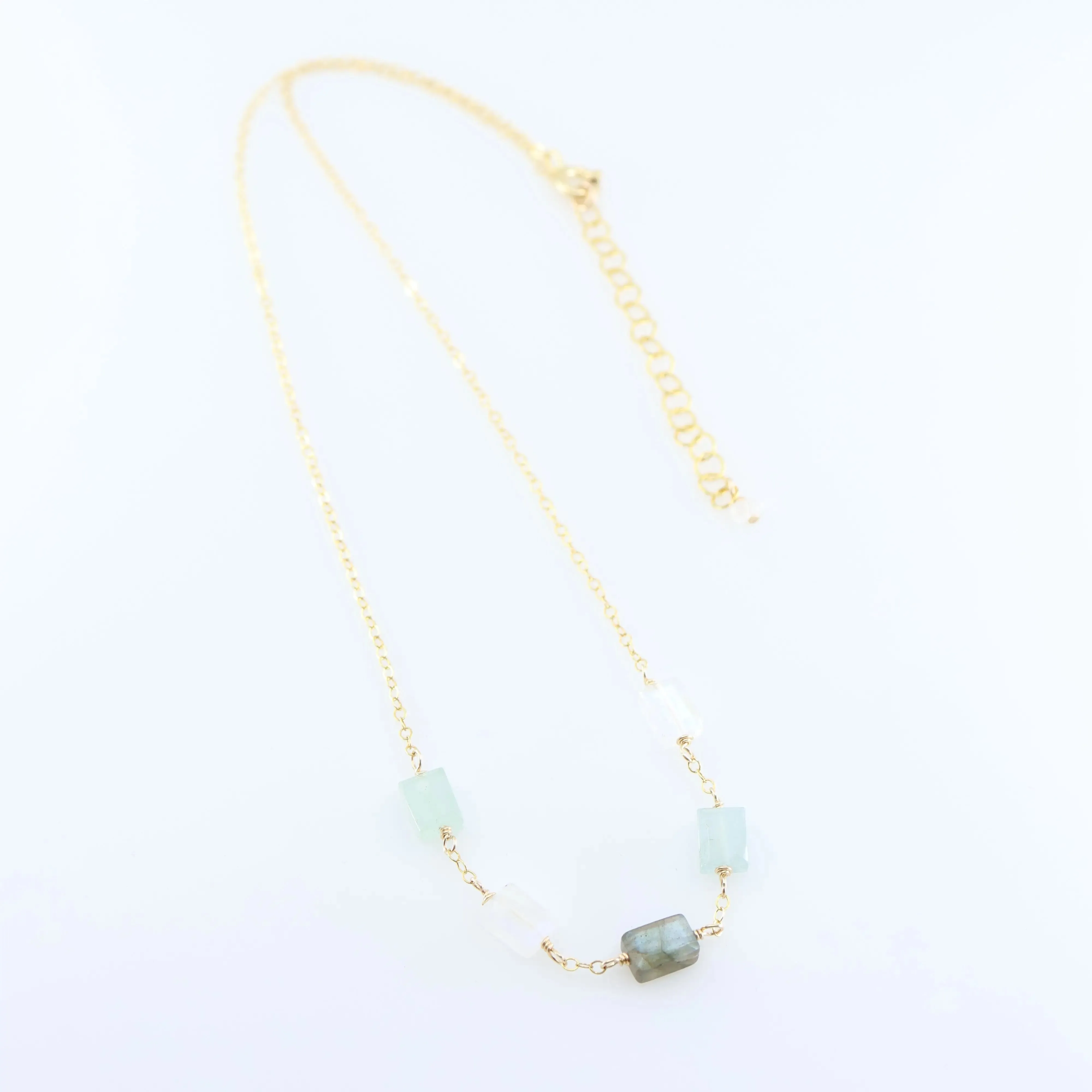 5 Drop Rectangle Mixed Gemstone Necklace