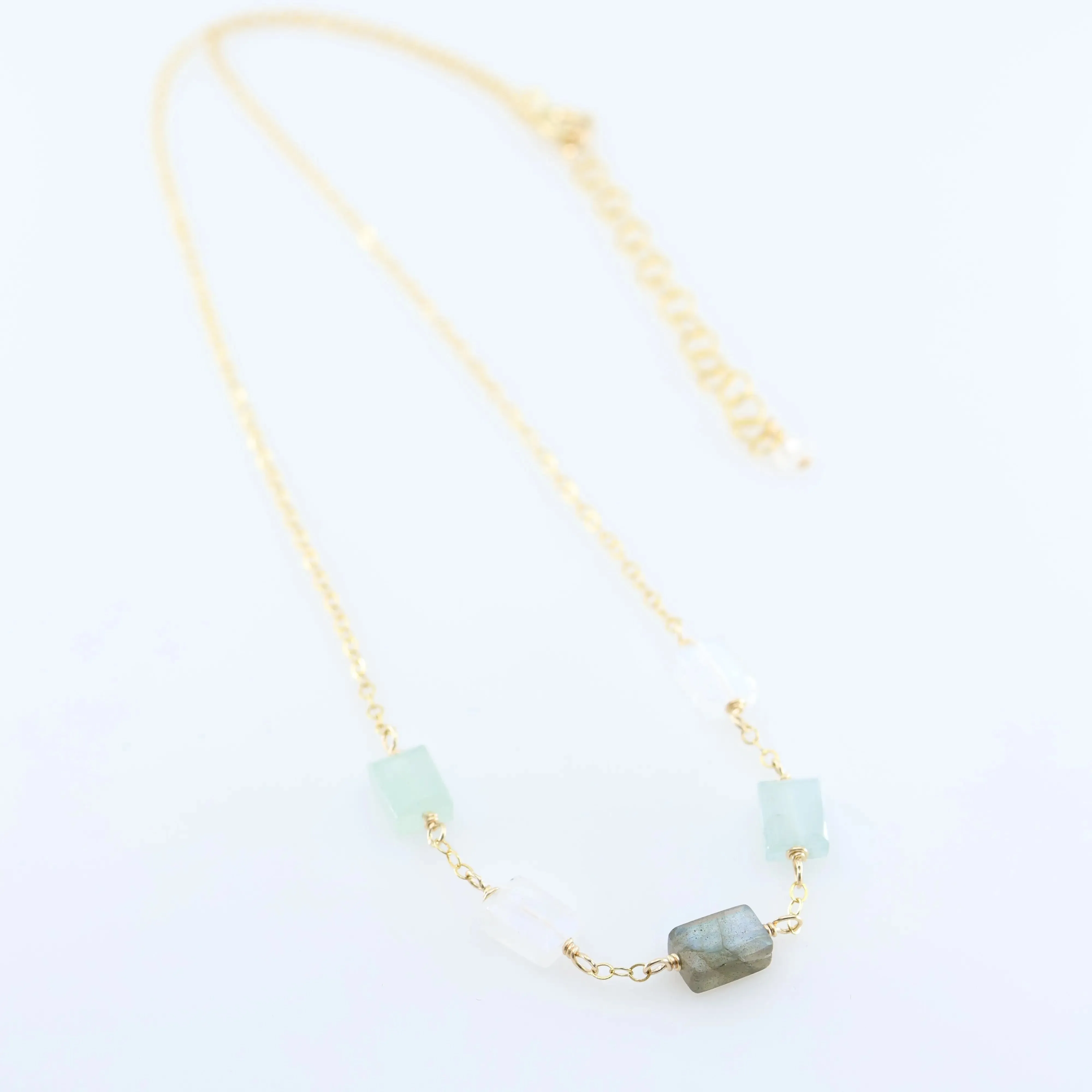 5 Drop Rectangle Mixed Gemstone Necklace