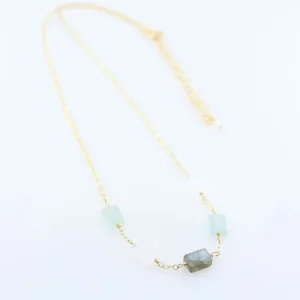 5 Drop Rectangle Mixed Gemstone Necklace