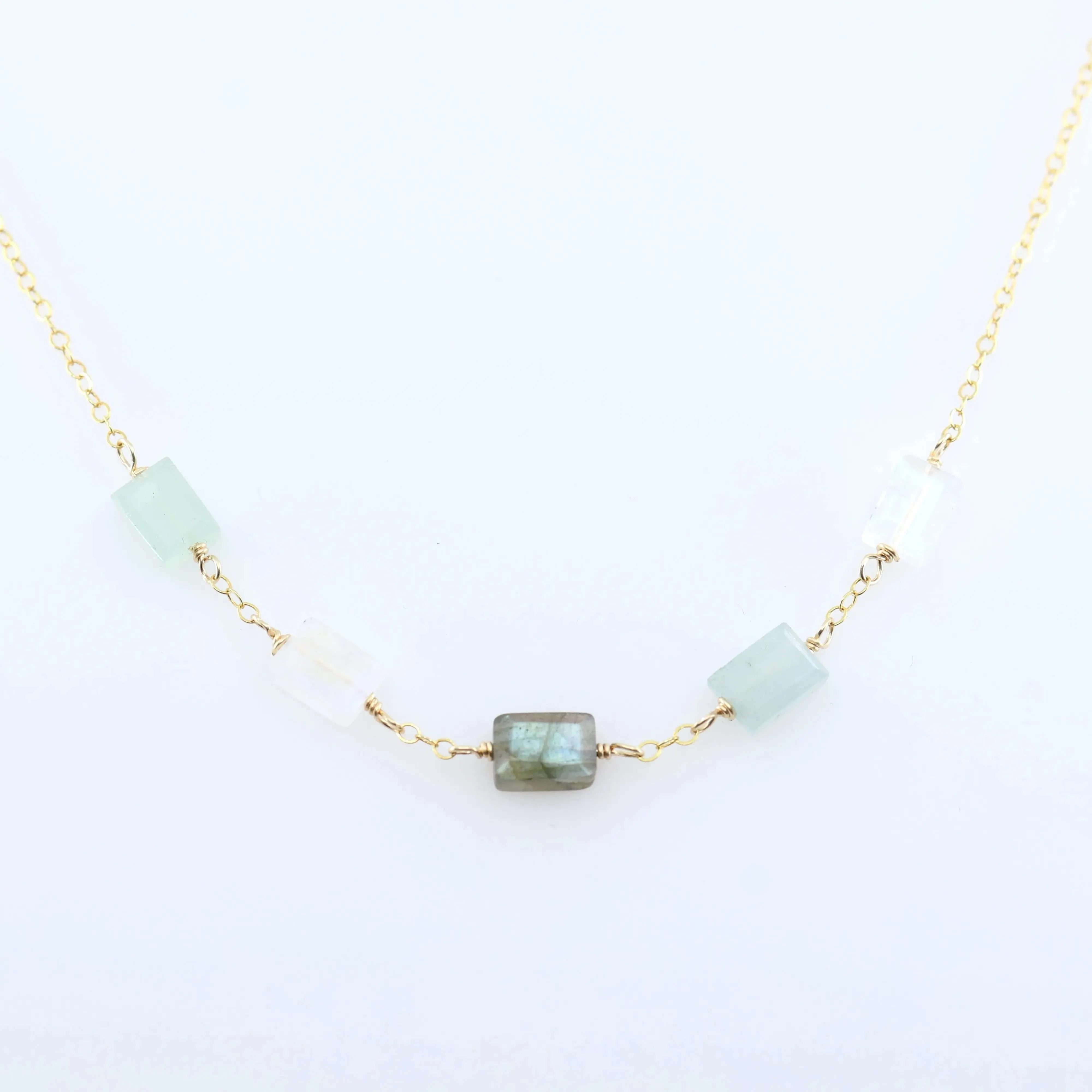 5 Drop Rectangle Mixed Gemstone Necklace