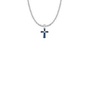 5/8 Inch Sterling Silver and Glass Crystal September Birthstone Baguette Cross Necklace