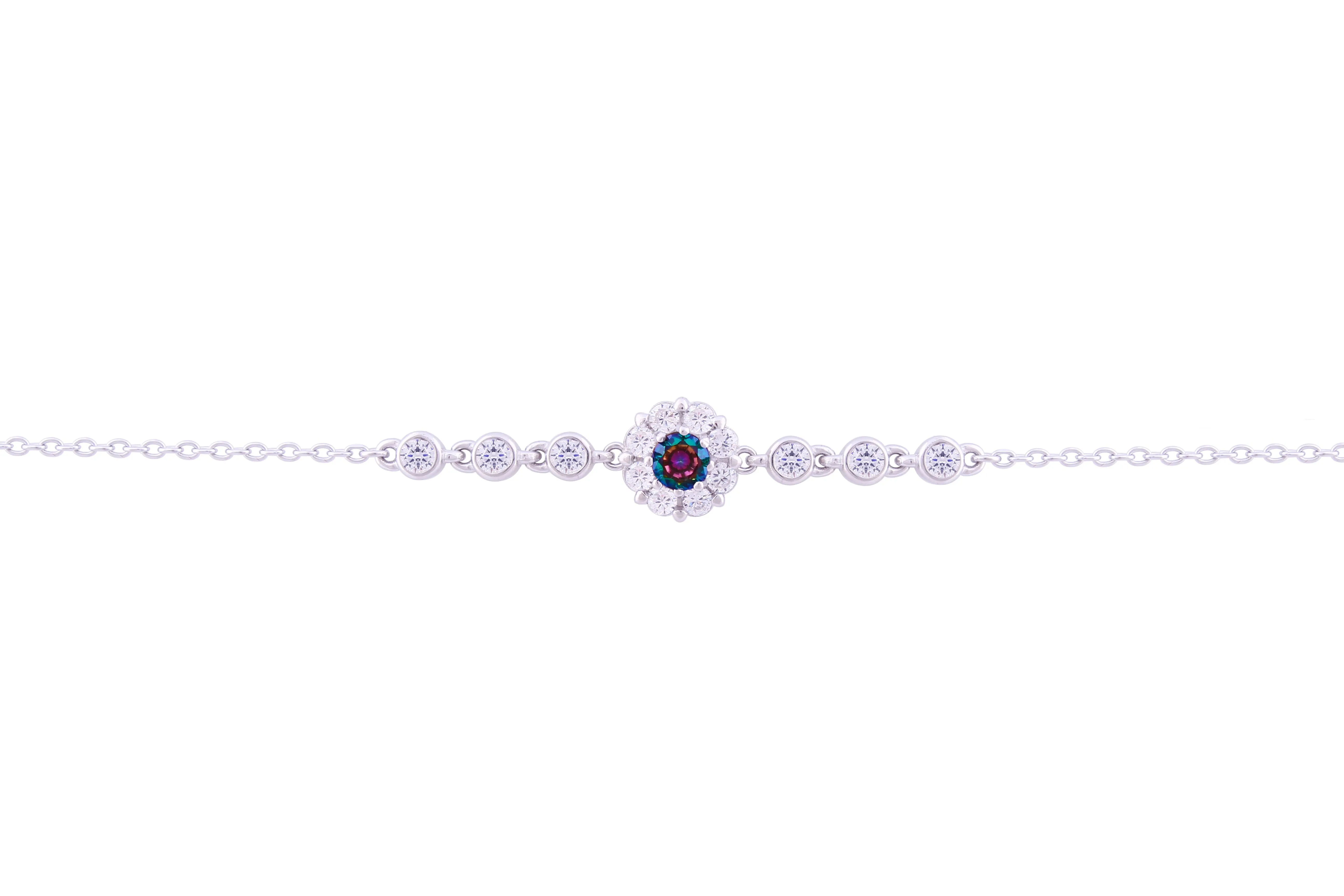 Asfour Crystal Chain Bracelet Inlaid With Multi Color Zircon Stone In 925 Sterling Silver-BR0563-WAP
