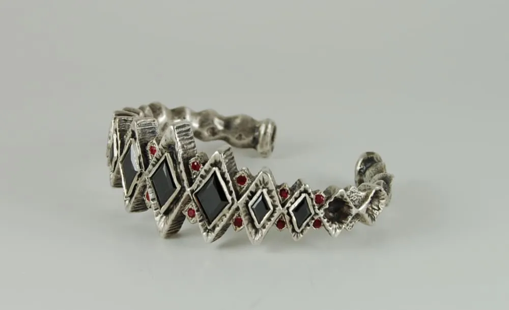 Black Cuff Bracelet: Sterling Silver Gothic Architectural Bracelet