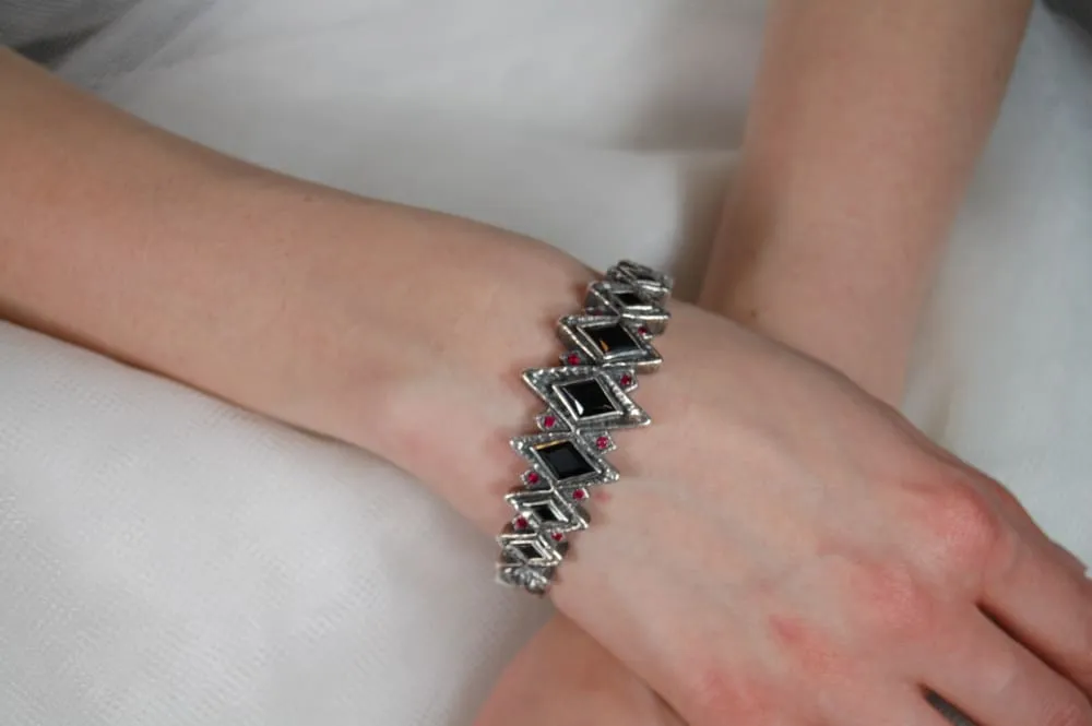 Black Cuff Bracelet: Sterling Silver Gothic Architectural Bracelet