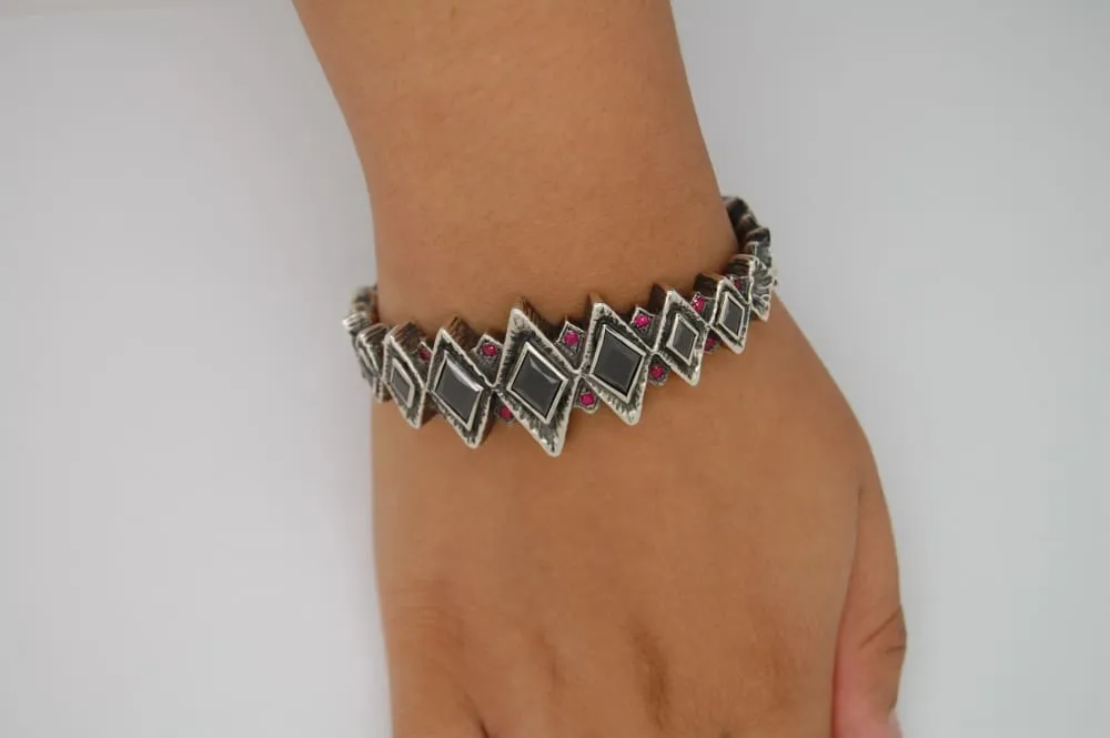 Black Cuff Bracelet: Sterling Silver Gothic Architectural Bracelet