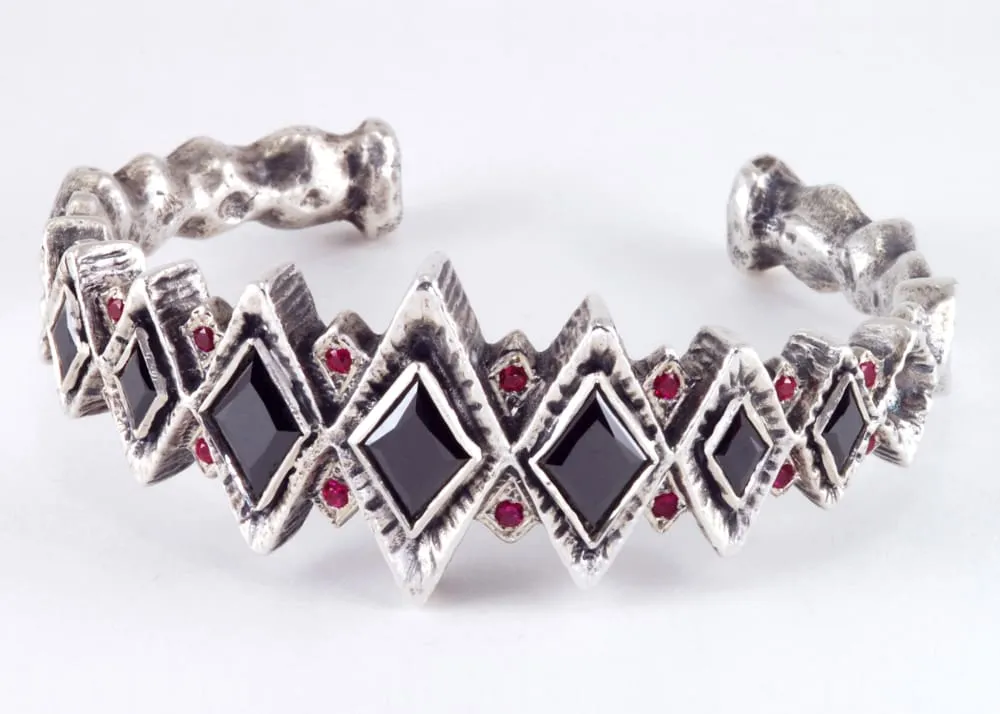 Black Cuff Bracelet: Sterling Silver Gothic Architectural Bracelet