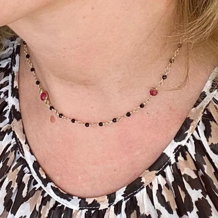 Black Spinel Choker with Ruby