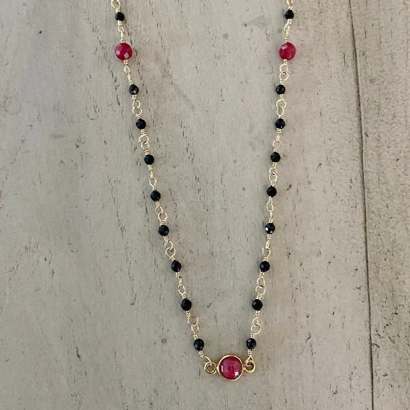 Black Spinel Choker with Ruby