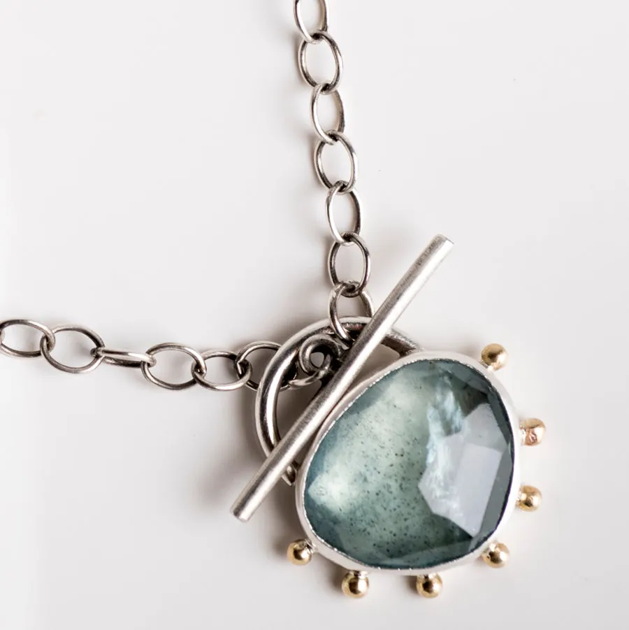 Callisto Moss Aquamarine Toggle Pendant in Silver w/ 14k Gold