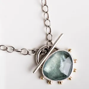 Callisto Moss Aquamarine Toggle Pendant in Silver w/ 14k Gold