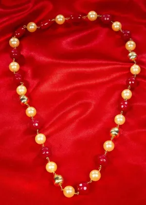 Cream Pearls And Ruby Red Beaded Necklace Online - Kalki Fashion