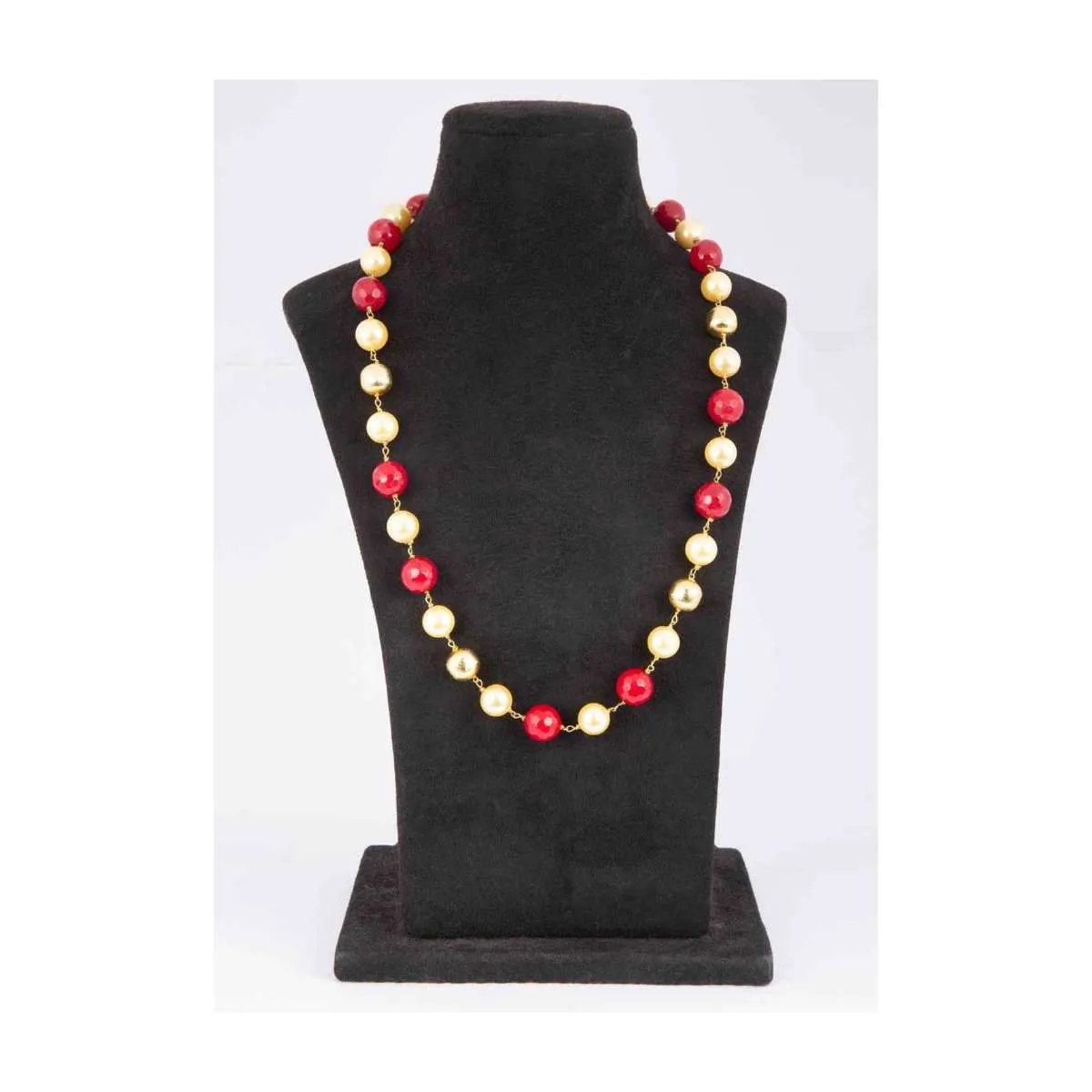 Cream Pearls And Ruby Red Beaded Necklace Online - Kalki Fashion