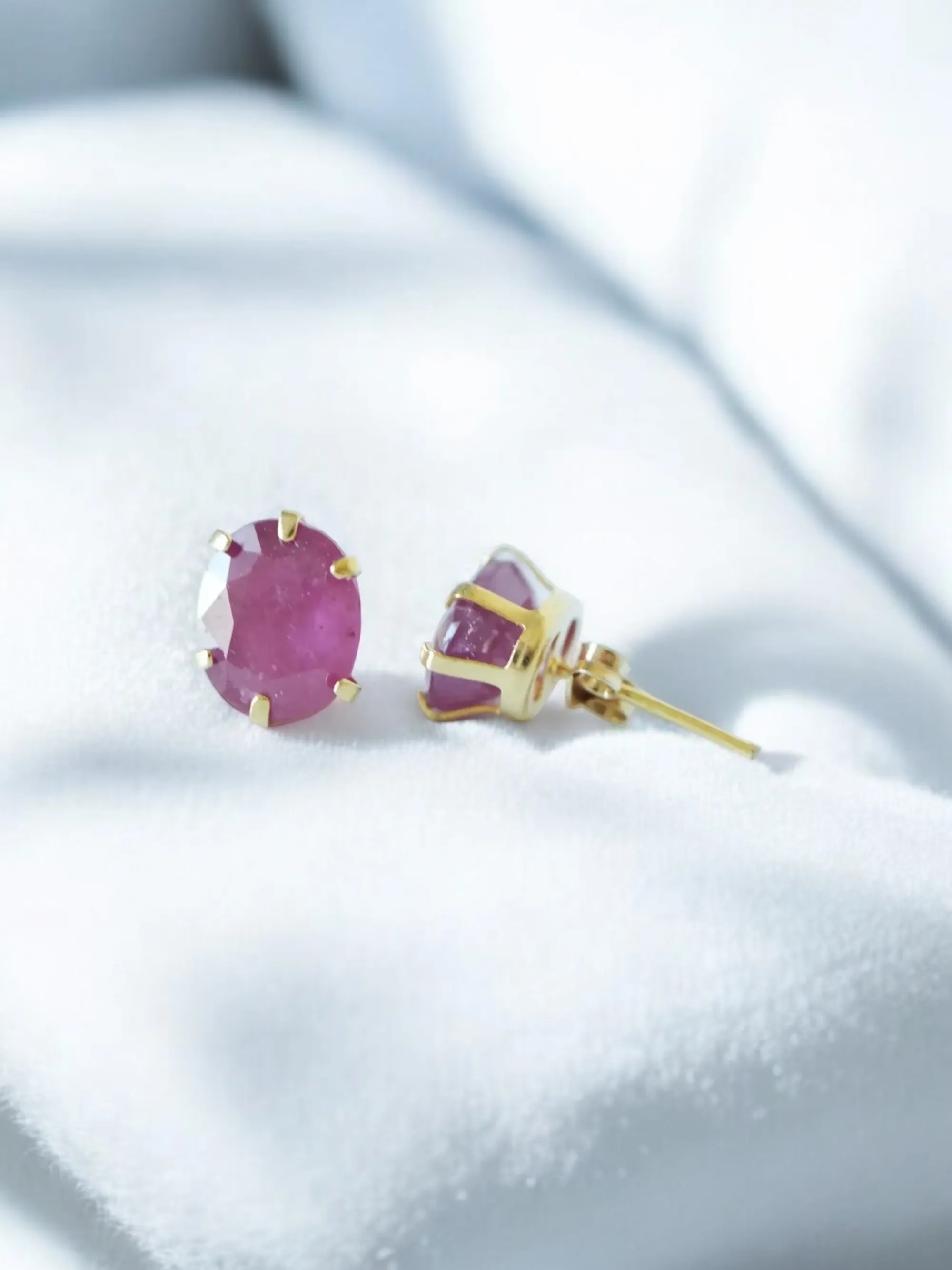 Dark Red Ruby Stud Earrings