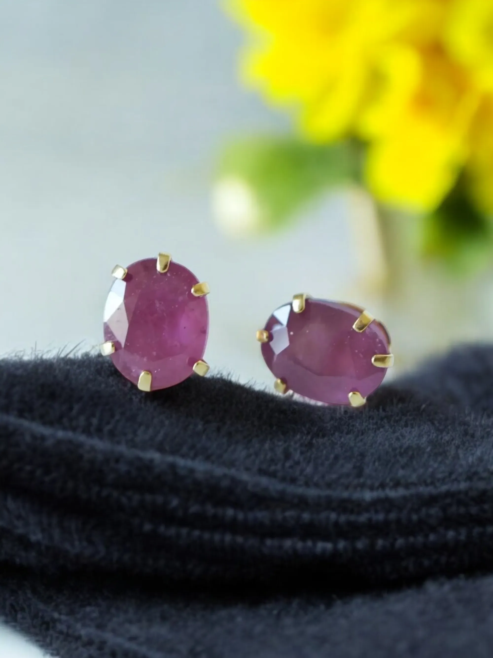 Dark Red Ruby Stud Earrings