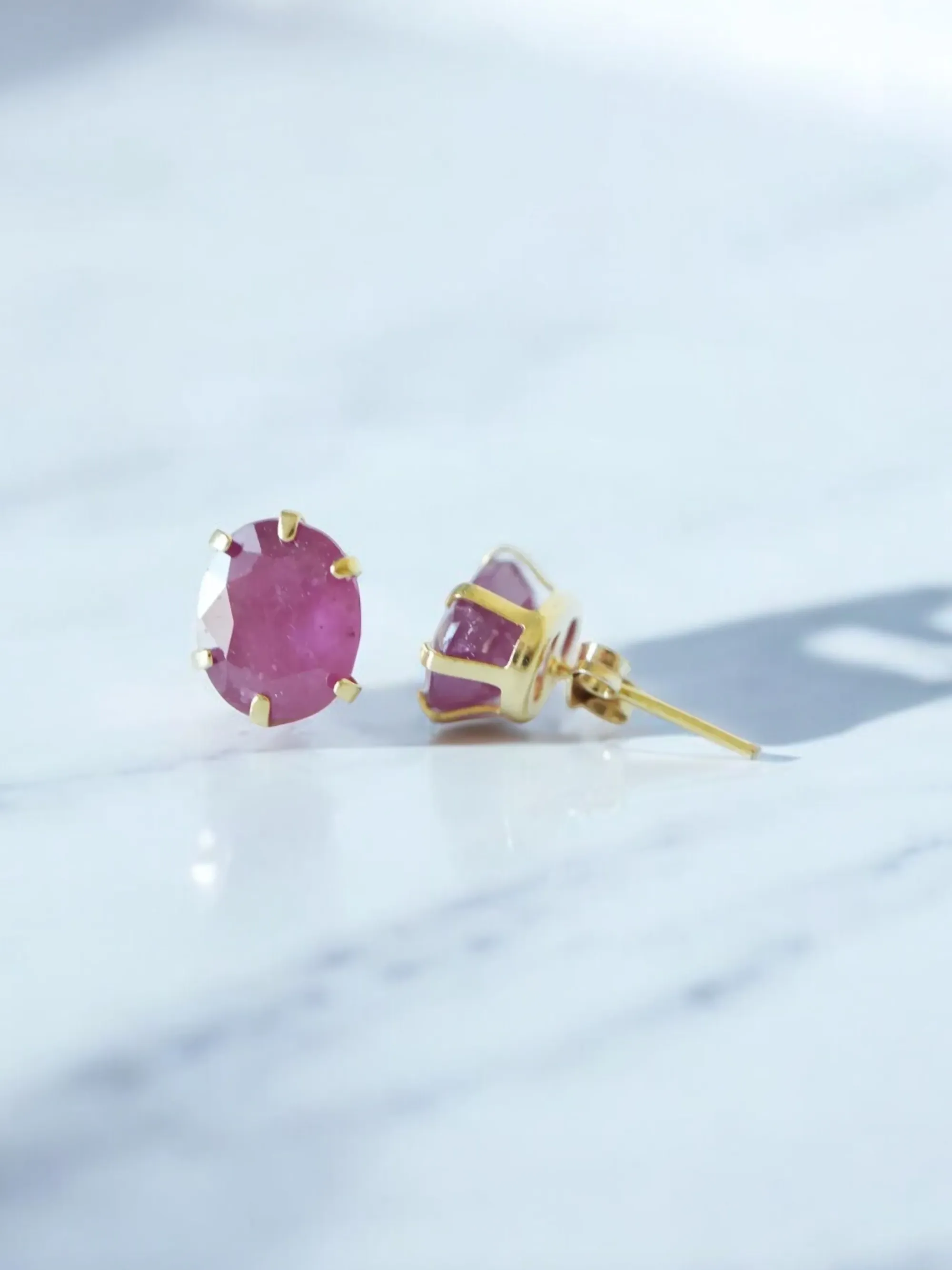 Dark Red Ruby Stud Earrings