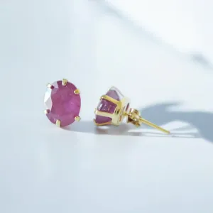 Dark Red Ruby Stud Earrings