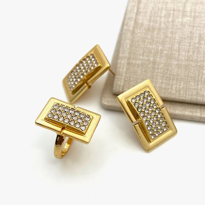 Dubai Gold Color Jewelry Sets Women Necklace Square Earring Big Bracelet