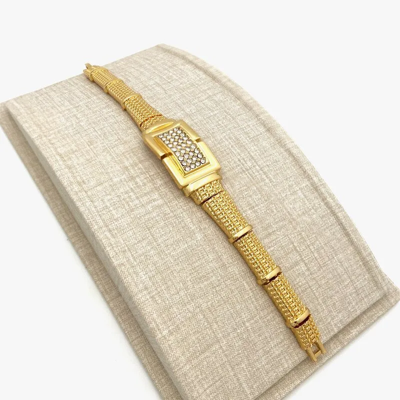 Dubai Gold Color Jewelry Sets Women Necklace Square Earring Big Bracelet