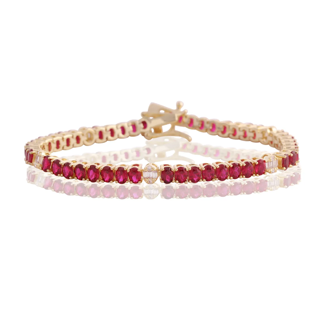 Eight to One Ruby & Baguette Ovals CZ Tennis Bracelet
