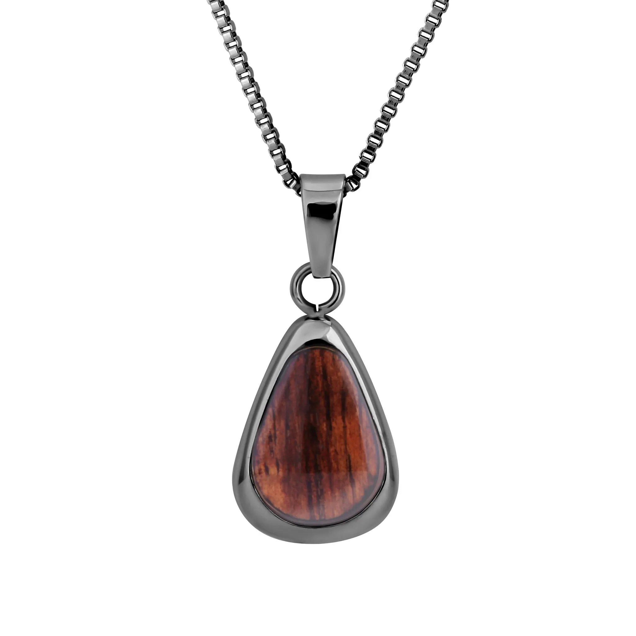 Hawaiian Koa Wood Drop Necklace - Gunmetal