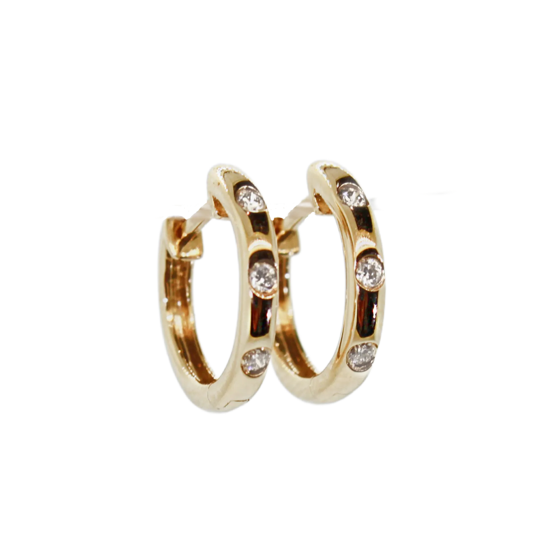 Inlaid Diamond Yellow Gold Huggies