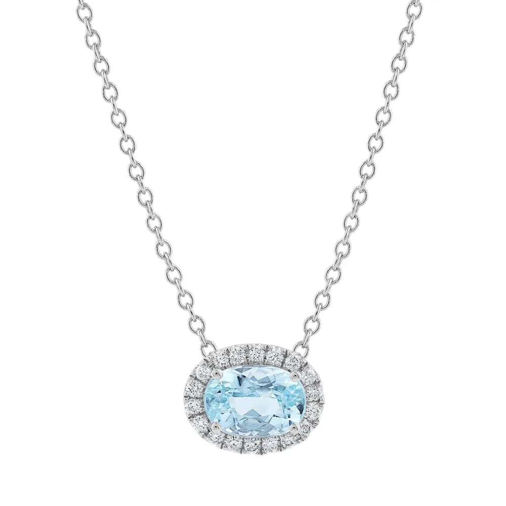 LaViano Fashion 14K White Gold Aquamarine and Diamond Necklace