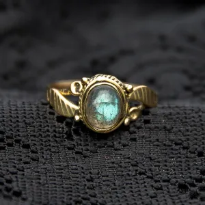 Leaf Ring - Brass - Labradorite