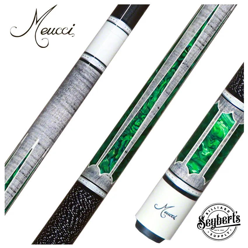 Meucci 2020 Gray - Green Pearl - Black/White Wrap Pool Cue with Carbon Shaft - 2020GYGRBKWHC - DIS