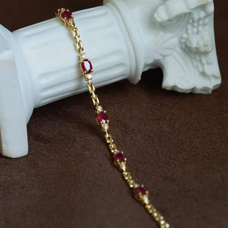 New light luxury silver inlaid ruby diamond bracelet for women