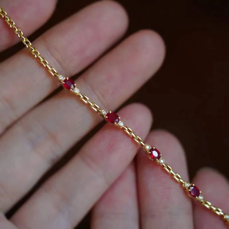 New light luxury silver inlaid ruby diamond bracelet for women