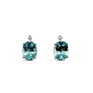 Oval Aquamarine & Diamond Stud Earrings