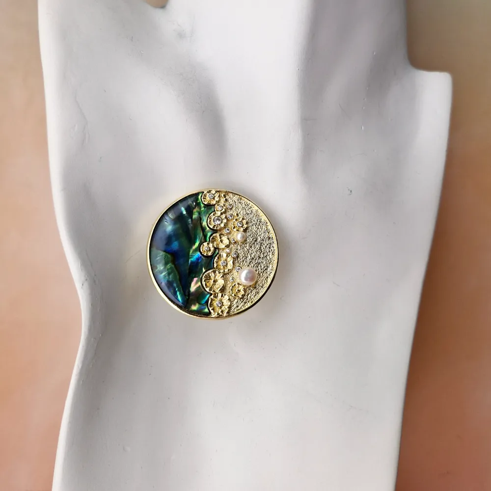 Paua and Pearl Flower Brooch Pin