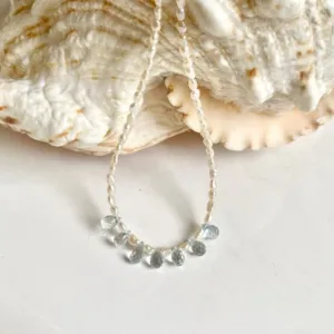 Pearl Necklace with Aquamarine Drop