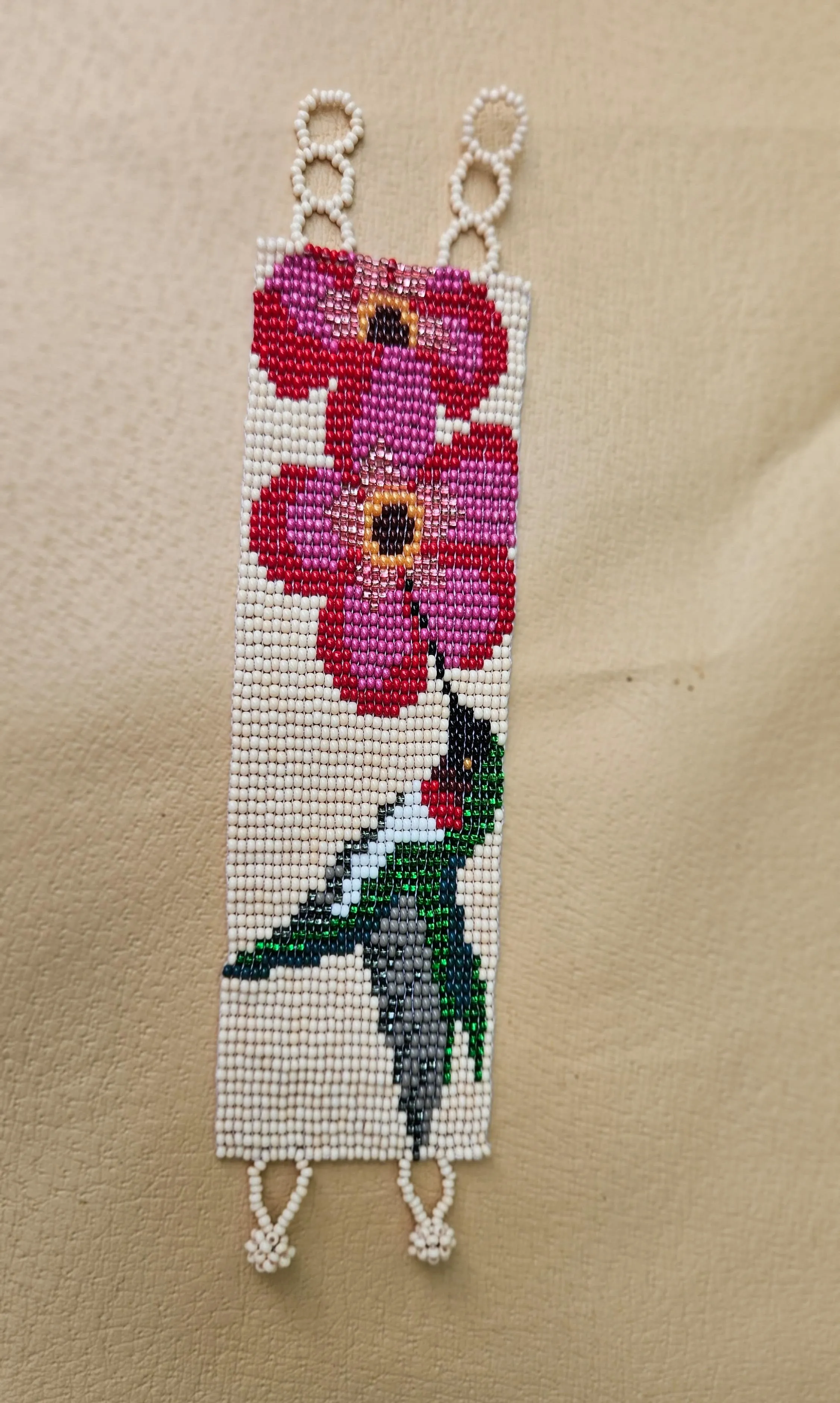 Ruby Hummingbird Beaded Cuff Bracelet