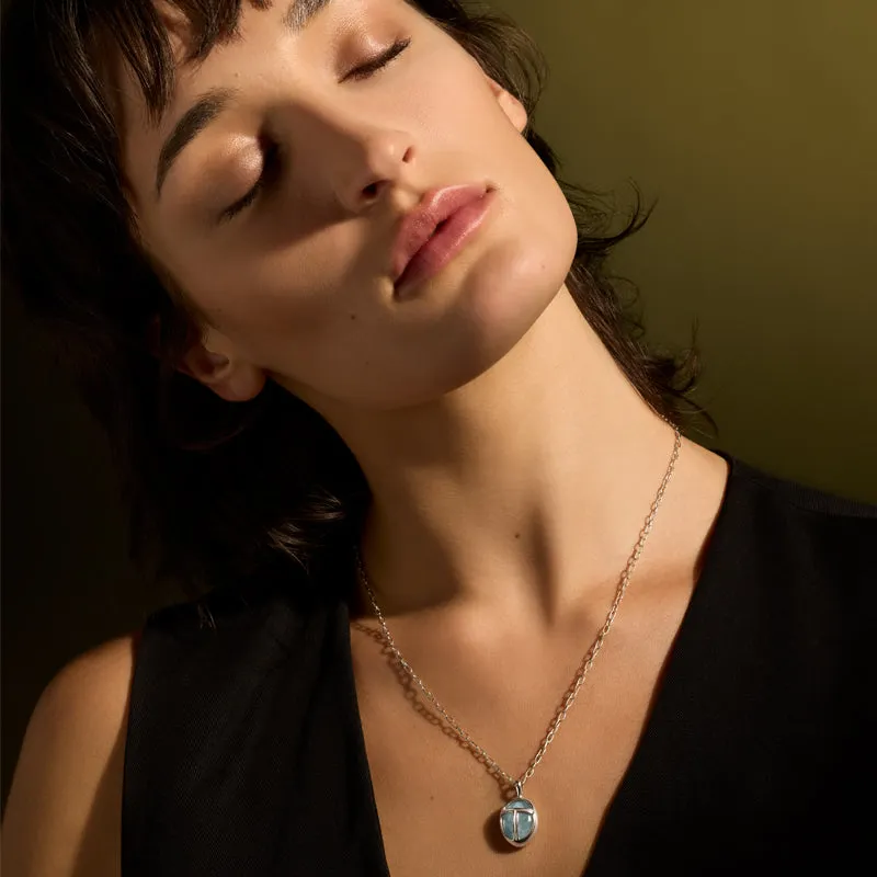 Scarab Amulet, Large, Aquamarine, Silver