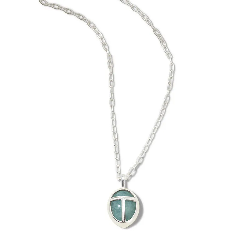 Scarab Amulet, Large, Aquamarine, Silver