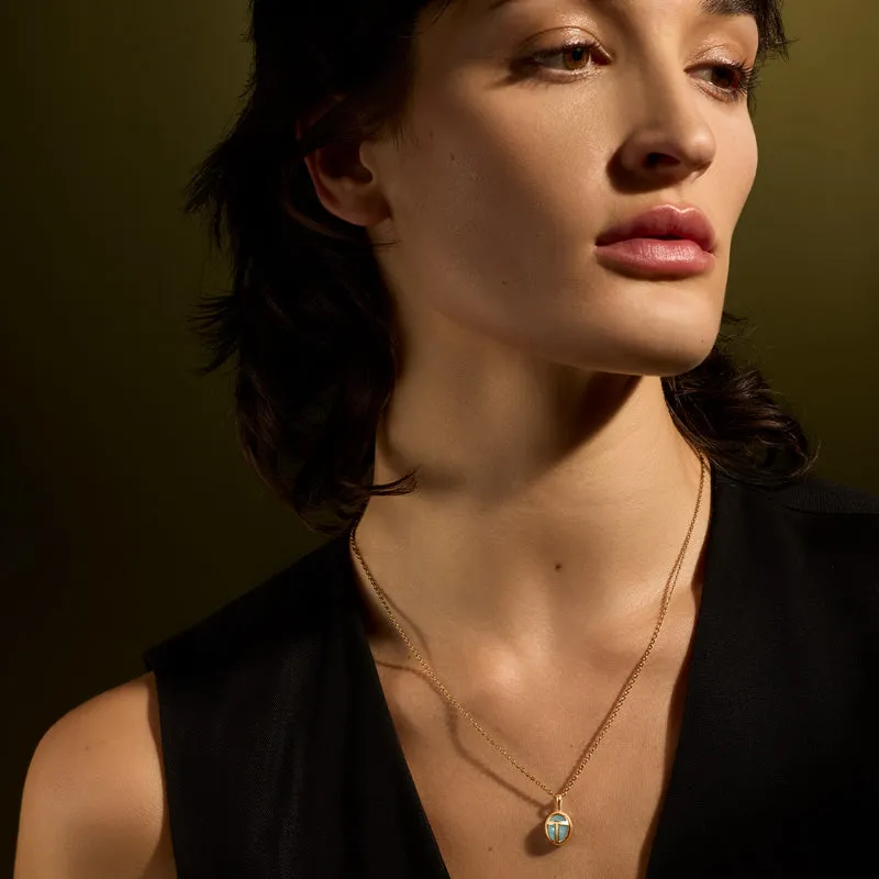 Scarab Amulet, Small, Aquamarine, Gold