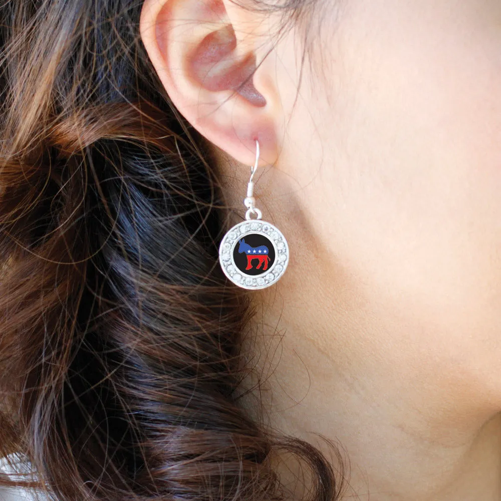 Silver Democrat Circle Charm Dangle Earrings